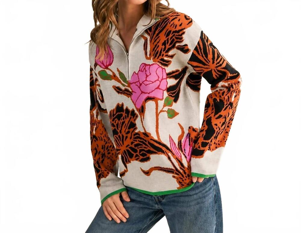 NEW AAPPARELLA bloom bright floral half-zip sweater in multi
